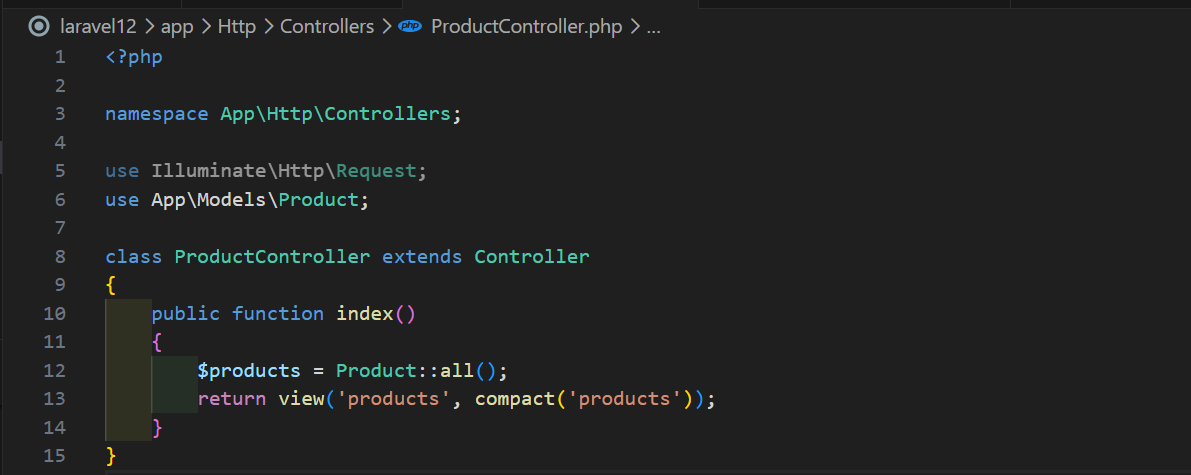 Isi file ProductController.php